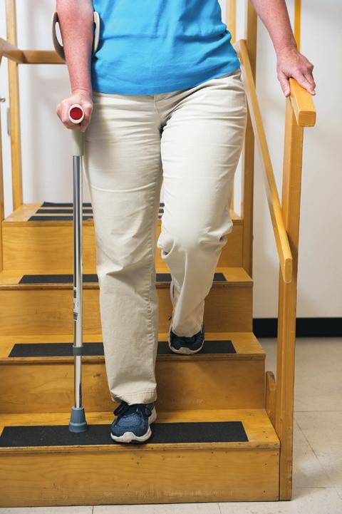 If no handrail is available, use one crutch on each side of your body. Follow the same sequence as below.