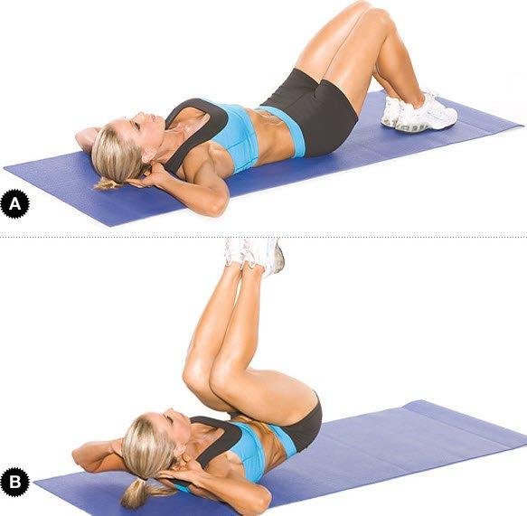 Now, lift your hips off the floor by contracting your abs and extend your legs up towards the ceiling and again lower the legs down to the starting position