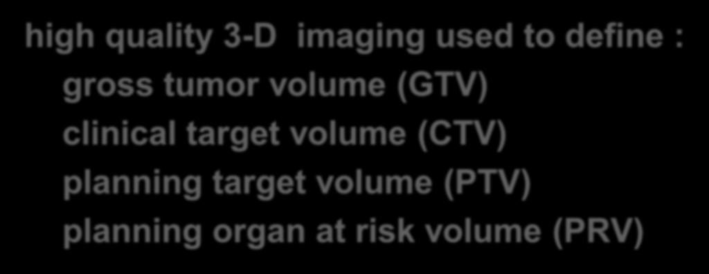 3D-CRT high quality 3-D imaging used to define : gross tumor volume (GTV) clinical