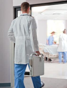 On cart The CX30 cart allows for easy mobility and effortless maneuverability throughout the hospital.