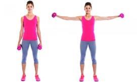Make a 90-degree angle with your arms by raising the dumbbells so they are level with your ears.