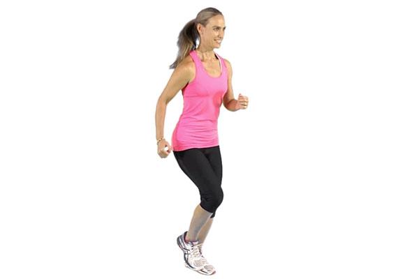 On the Spot Sprint Stand tall with feet flat on the floor with feet together and arms by your sides. March briskly and then start a slow jog on the spot.