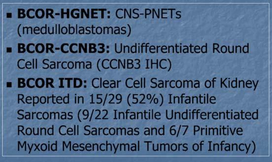 BCOR Gene BCOR-HGNET: CNS-PNETs (medulloblastomas)