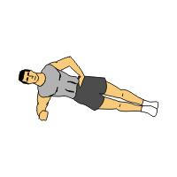 Lay on the ground on one side. Raise your body using one forearm and support it in this raised position until you can no longer maintain a flat bridge. 2. Lower your body and repeat on the other side.
