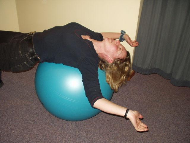 Trunk stability exercises, Stretches over swiss-ball Upper body stretch Lie with your upper back