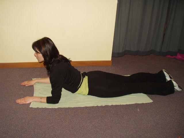 Stretching exercises for Lumbar extension and Quadratus lumborum Lie face down on tummy Place elbows under shoulders Lean on forearms Take a