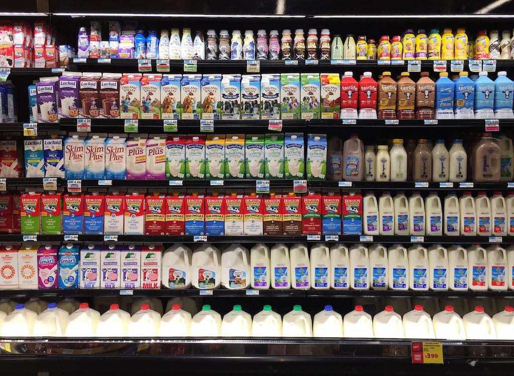 Types of Milk (per 8 fl oz) all contain 30% calcium Dairy/Calcium - Skim: 0 g fat, 8 g protein 1%: 2.