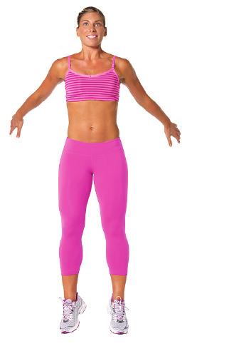 Jump up, throwing arms behind you (as shown), then land softly in a squat. Do 15 reps without rest.