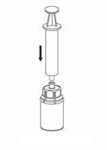 Draw air into an empty, sterile syringe. While the product vial is upright, connect the syringe to the Mix2Vial's Luer Lock fitting. Inject air into the product vial. Withdrawal and application 7 8.