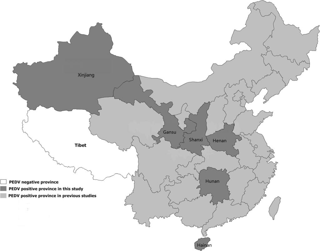 Zhang et al. Virology Journal (2017) 14:194 Page 4 of 5 Fig. 2 PEDV distribution map in China the mutant sites in these strains were primarily located in the S1 domain of the S protein.