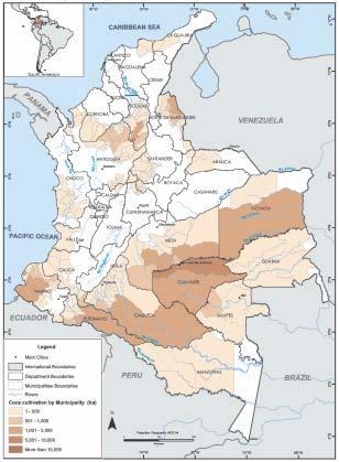 Colombia: Coca cultivation by muncipality in 2003 Colombia: