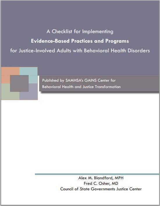 Resource: A Checklist for Implementing EBP s for Justice-involved with Behavioral Health