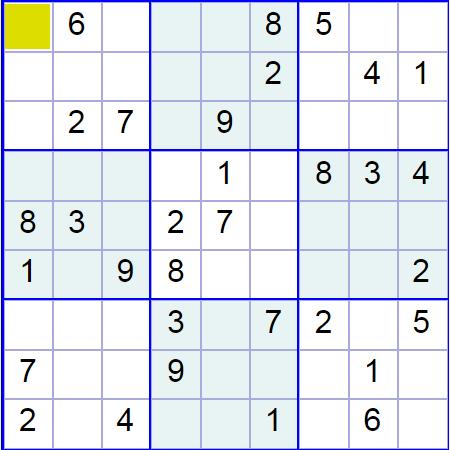 SUDOKU Traditional Sudoku is a 9x9 puzzle grid made up of nine 3x3 regions. Each region, row, and column contains nine cells each. See the example below.
