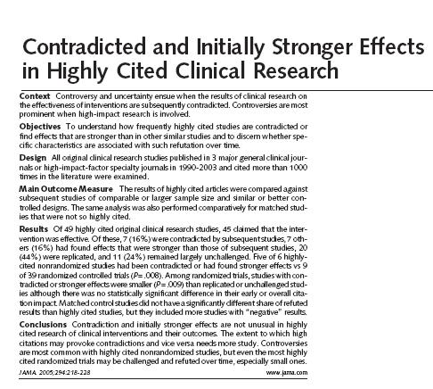 Of 49 highly cited original clinical research studies, 45 claimed that the intervention was effective.