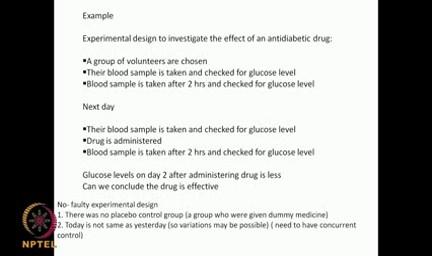 (Refer Slide Time: 06:17) Now, we introduce something more complicated that is called the placebo control That means, you also should have a group of volunteers on whom you give a placebo or a dummy