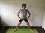 wide apart with feet turned out 30 degrees or so. Side Lunge. Bend the right knee over the right ankle.