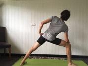 Long Side Stretch From Side Lunge incline the torso to the right, placing the hand