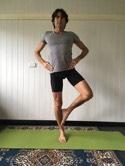 Hug your knee to your chest, holding onto the front leg. Balance for 10 to 20 seconds.