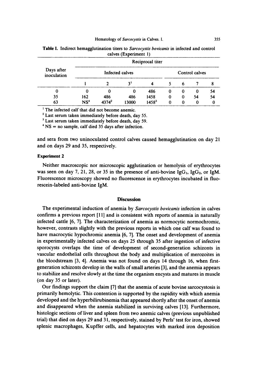 Hematology of Sarcocysfis in Calves. I. 355 Table I.