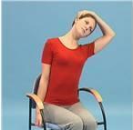 10. Stretches Upper trapezius Sitting on a chair. Hold on to the side of the chair with one hand. Put the other hand over your head onto the opposite ear.