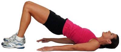 Bridge Lie on your back with knees bent, about hip width apart & arms at your sides.