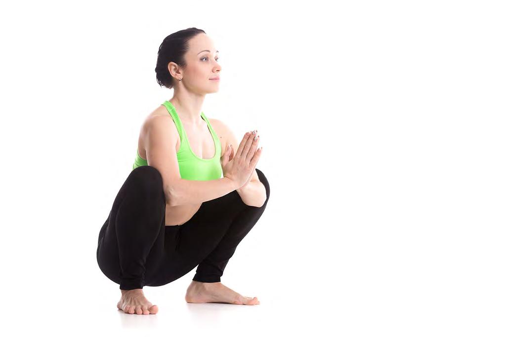 MALASANA Garland Pose This pose is a squatting position that helps to stretch a number of muscles and challenges your balance as well.