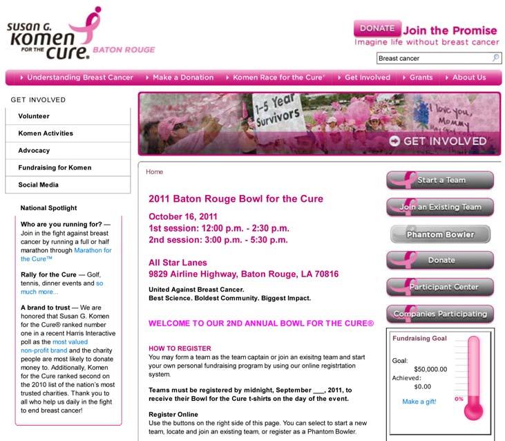NAVIGATING ONLINE REGISTRATION Online registration begins on August 8, 2011 Space is limited, so availability is first come first served. Go to... www.komenbatonrouge.