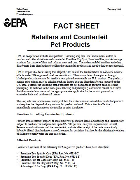 Pet Med Counterfeits Rise of Counterfeit Veterinary Medications Online Counterfeit Pesticide Products U.S.