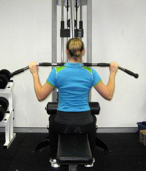 3. Lat Pulldown (Vertical Pull) Target Muscles: latissimus dorsi, biceps brachii There are numerous variations of the pulldown from grip to body position.