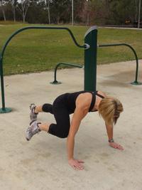 A more difficult push-up can be performed on the ground.