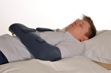 A pillow in front of your tummy is a nice place to rest your hand to help you sleep. If sleeping on your back, use a pillow under the elbow of your operated arm as shown.