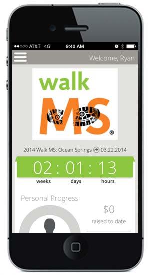 Download Walk MS Mobile App Use the mobile app to: Stay Connected Send donation, recruitment, and thank you emails to your friends Request donations through