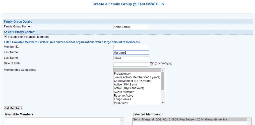 The Primary Contact must be added First, these are the members who can manage the other members in the family group.