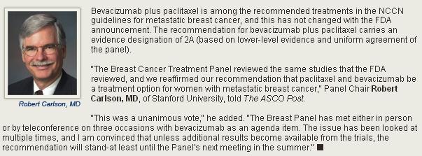 NCCN Recommendation Stands Avastin plus Paclitaxel still be recommended as 1 st line option in US