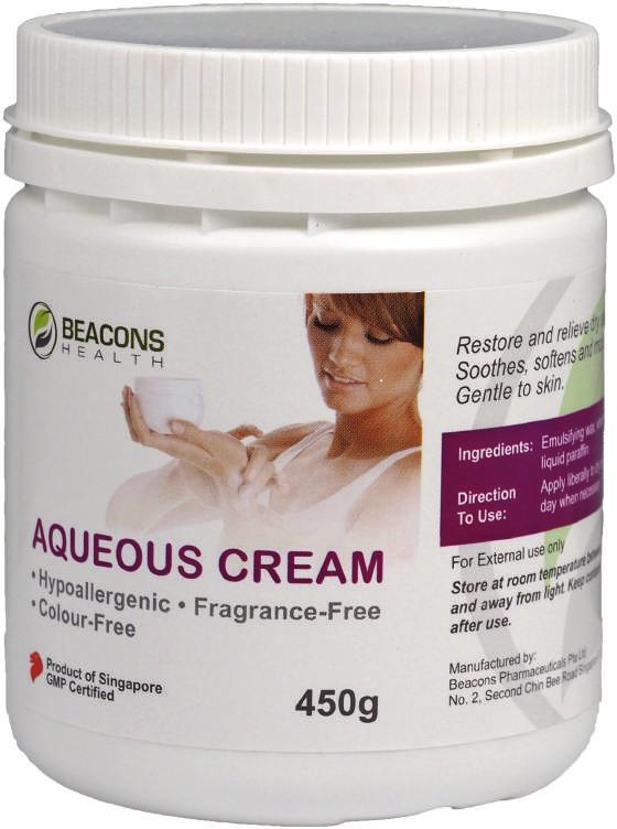 AQUEOUS CREAM (450G) Soothes, softens and moisturizes your skin Emulsifying Wax, White Soft Paraffin, Liquid Paraffin. Moisturises dry skin. How Should I Use This Apply liberally to dry skin.