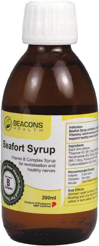 BEAFORT SYRUP (200ML) Vitamin B Complex - boosts energy and supports healthy nerve function Each 5ml contains Thiamine HCl (B1) 5mg, Riboflavin (B2) 2.