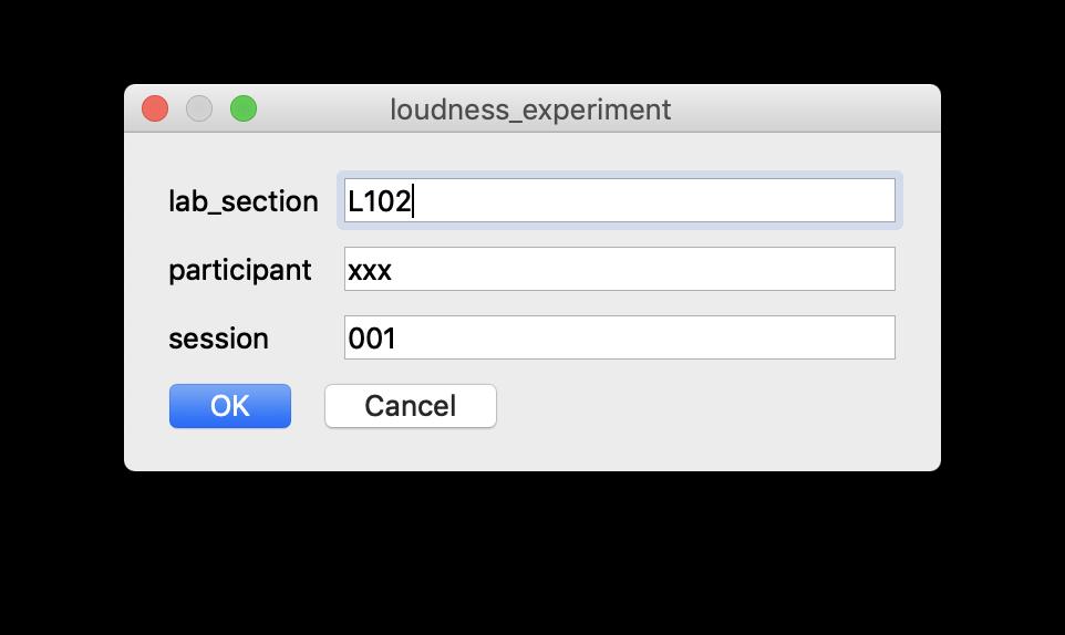 Figure 6: Experiment Dialog screen. Click OK when you are ready to start the experiment. The experiment will take about 20 to 30 minutes.
