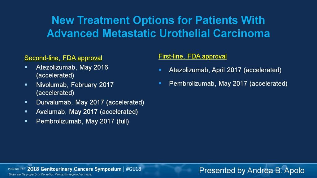 New Treatment Options for Patients With <br />Advanced Metastatic Urothelial Carcinoma Presented By