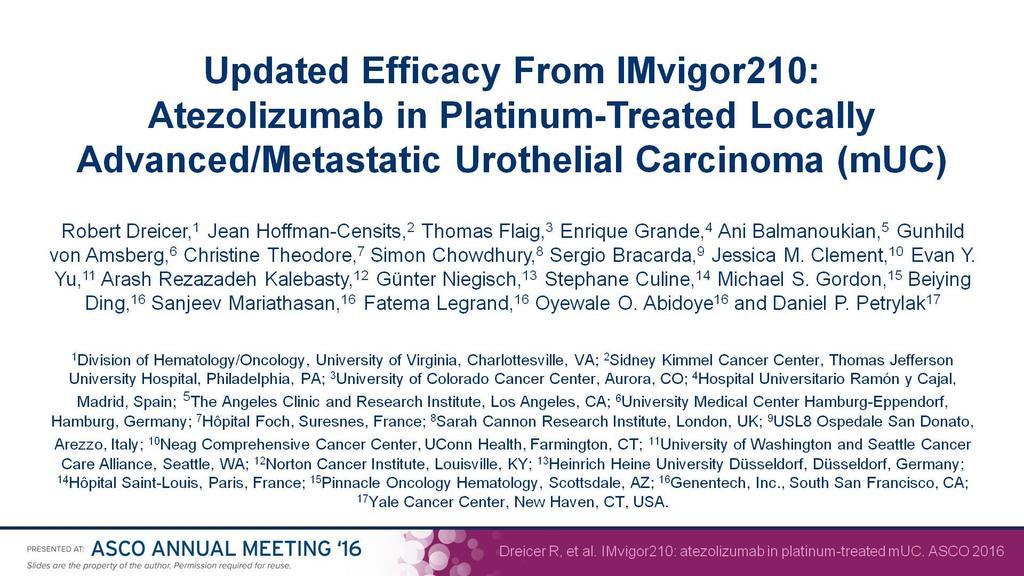 Updated Efficacy From IMvigor210: <br />Atezolizumab in Platinum-Treated Locally