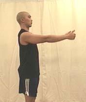 In the beginning, this stretch is not performed solely with the operated arm, but uses the uninjured hand for assistance going up and