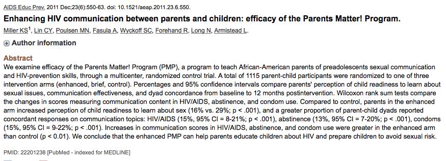 It works! One example: Study (2011) evaluated Parents Matter! program http://npin.cdc.gov/parentsmatter/program.