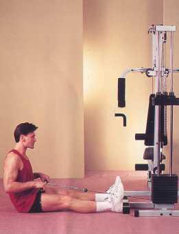 17. LOW PULLEY ROW (TRAPEZIUS-LATISSIMUS DORSI-BICEPS) FIT T-BAR TO SIDE LOW PULLEY.