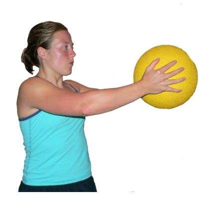 Torso Rotations - Medicine Ball - Standing Stand with feet shoulder width apart Hold