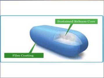 sustained-release capsule / tablet cap / tab containing drug particles that