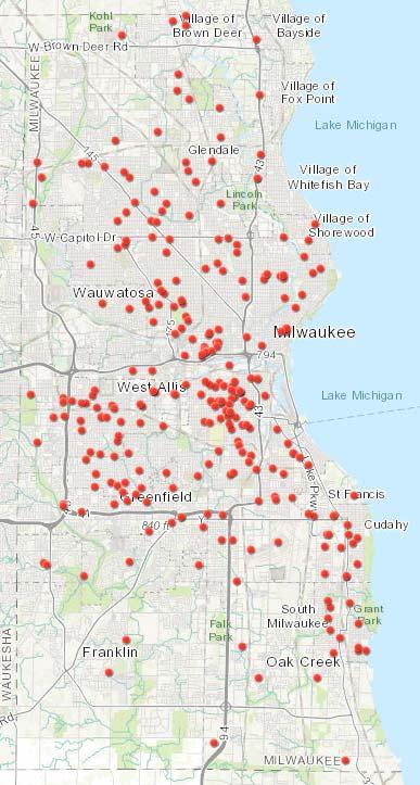 Overdose Loca on for Opioid Related Deaths in Milwaukee County for Year