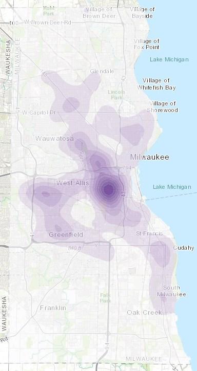 Incident Location for Opioid-Related Overdose Deaths in Milwaukee County 2016 Legend Incident Density 2016 2017 0 1 Low 1 2 2 4 4 5 5 6 6 8 8 9 9 10 10 12 12 13