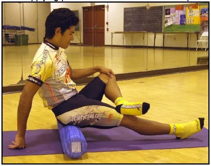 10.) Left Glute (Piriformis/Gluteus Medias) - Sit on side of left glute with left ankle across right quad, balance on right hand, left hand is on left knee (for advanced put left hand on floor and