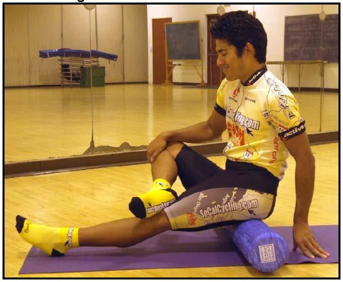breathing as calf roll -Note: While applying pressure to left knee this will help cause the IT band to stretch.