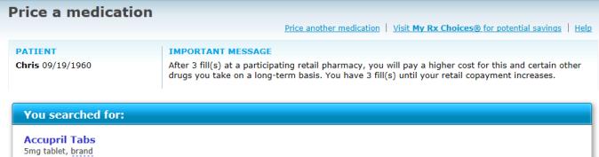 My Rx Choices explores options Accessible from Price a