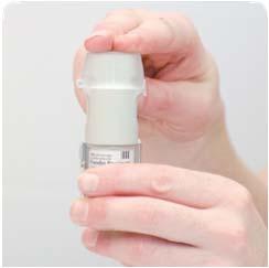 Respimat Hold inhaler upright OPEN cap until it snaps fully open 5 TURN base until it clicks Breathe out slowly fully 6